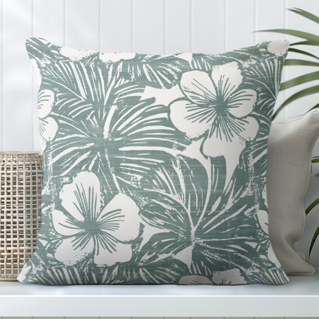 Teal Green & White Tropical Throw Pillow (Creator Uploaded)