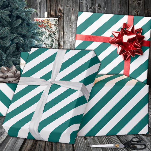 Teal Green Wide Stripe Holiday Wrapping Paper (Teal Green Wide Stripe Holiday Wrapping Paper in 6 and 15 foot 30 Inch Width Rolls.)