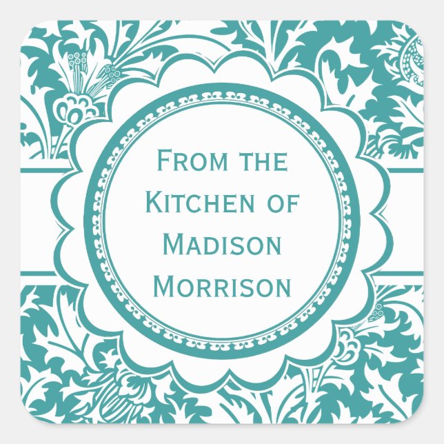 Teal Green William Morris Canning Jar Labels (Front)