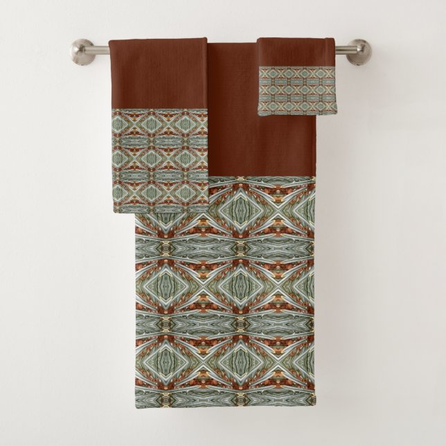 Teal Green With Dark Brown Bath Towel Set (Insitu)
