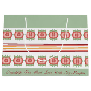Teal Green With Stripe Pattern Accented Gift Bag