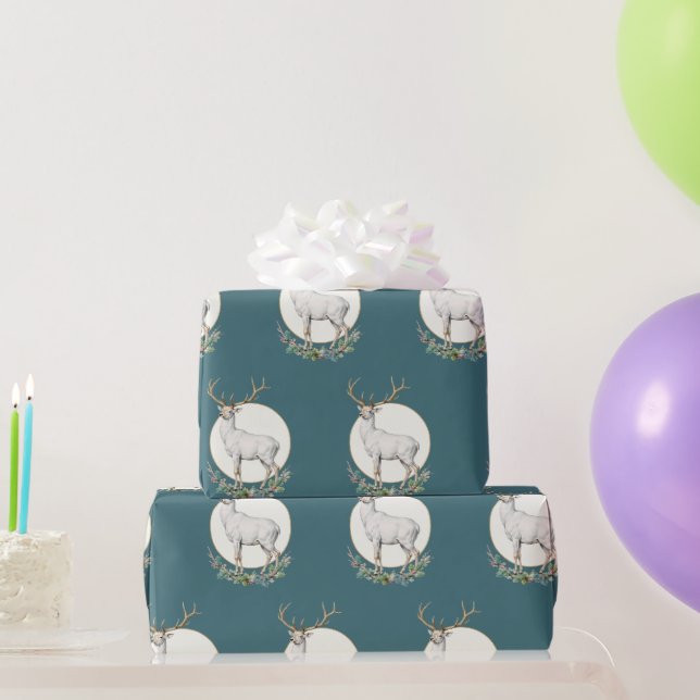 Teal Green Woodland Deer Gift Wrap Roll (Party Gifts)
