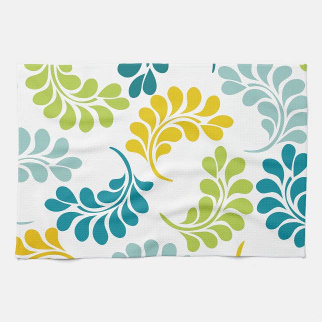 Teal Green Yellow Floral Kitchen Gifts Tea Towel (Horizontal)