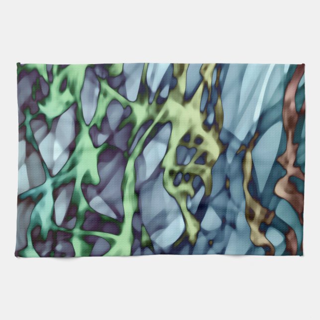 Teal Green Yellow Orange Gold Red Abstract Art  Tea Towel (Horizontal)
