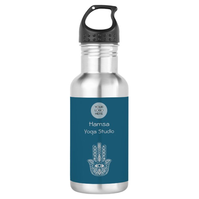 Teal Green Yoga Studio Hamsa Customisable 532 Ml Water Bottle (Front)