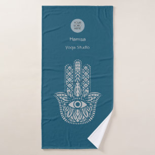 Teal Green Yoga Studio Hamsa Customizable Bath Towel