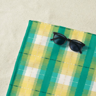 Teal Green Yolk Yellow White Striped Pattern Beach Towel