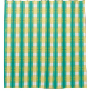 Teal Green Yolk Yellow White Striped Pattern   Shower Curtain