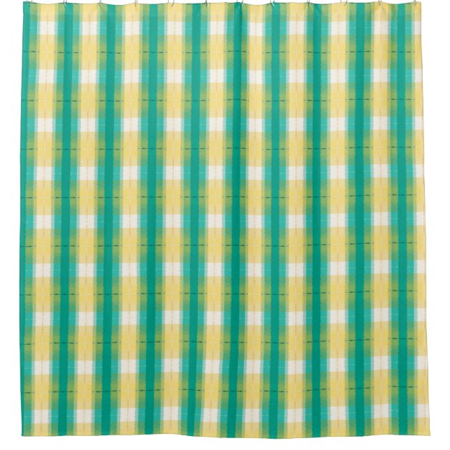 Teal Green Yolk Yellow White Striped Pattern   Shower Curtain (Front)