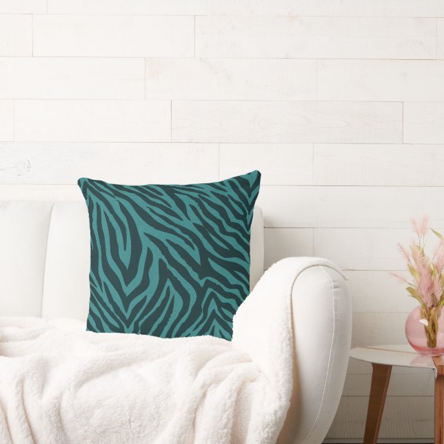 Teal Green Zebra Animal Print Cushion (Couch)