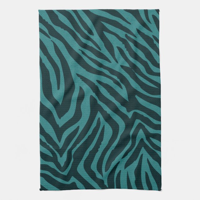 Teal Green Zebra Animal Print Tea Towel (Vertical)