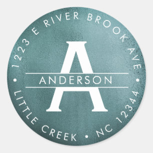 Teal Greenery    Elegant Modern Monogram Label