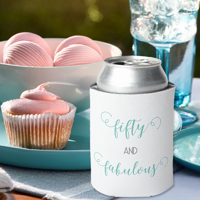 Teal Grey 50 and Fabulous Birthday  Can Cooler (Creator Uploaded)