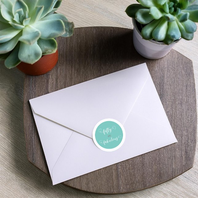 Teal Grey 50 and Fabulous Birthday  Classic Round Sticker (Creator Uploaded)