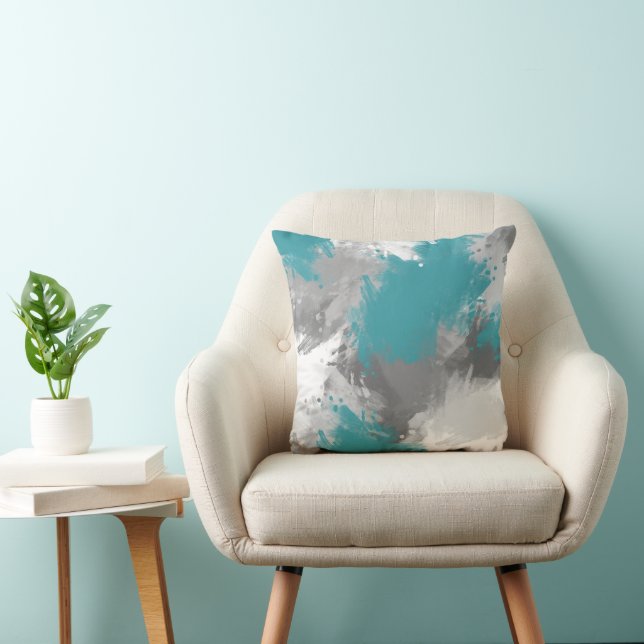 Teal Grey Abstract Brushstrokes Cushion (Chair)