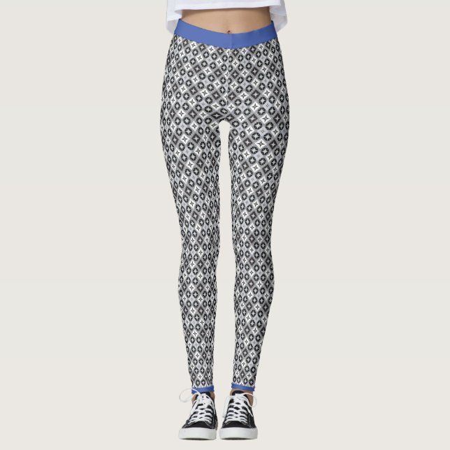 Teal, Grey and White Pattern  Leggings (Front)