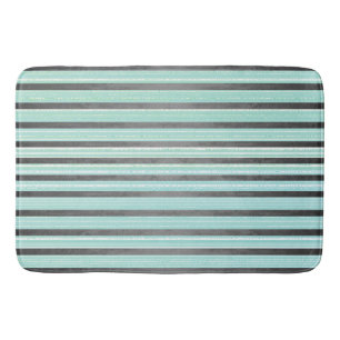 Teal, Grey, and White Stripes Bath Mat