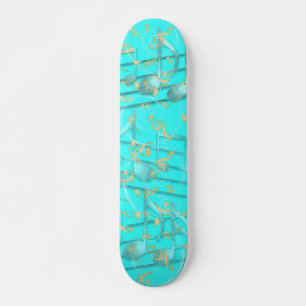 Teal grey artistic music notes skateboard deck