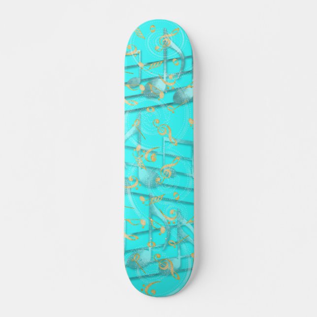 Teal grey artistic music notes skateboard deck (Front)