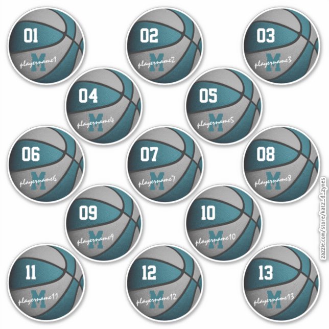 teal grey basketball 13 team members names (Front)