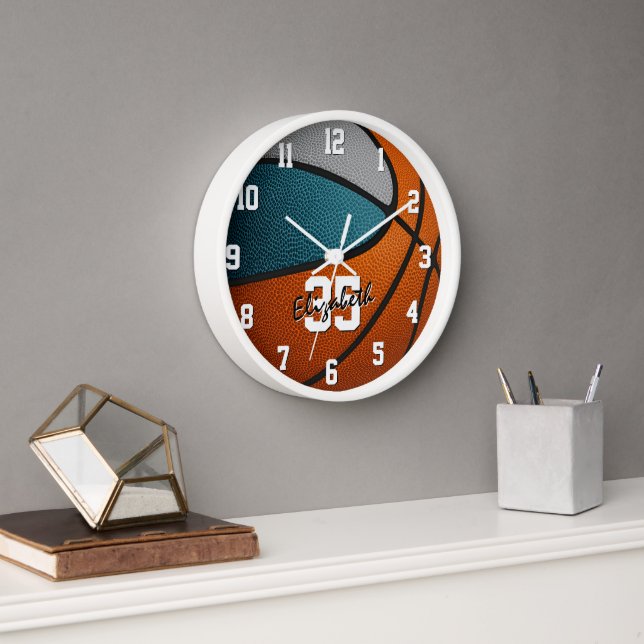 teal grey basketball player room decor gifts clock (Office)