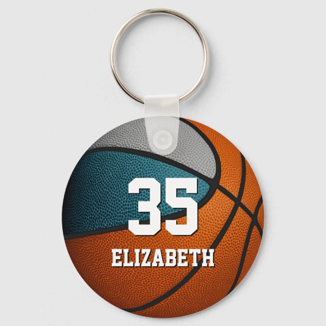 teal grey basketball sports team colours key ring (Front)