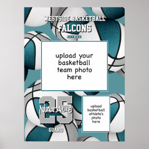teal grey basketball team colours team photo poster