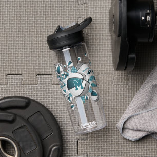 teal grey basketballs stars girls monogrammed water bottle