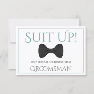 Teal & Grey Be My Groomsman Fun Bow Tie Card