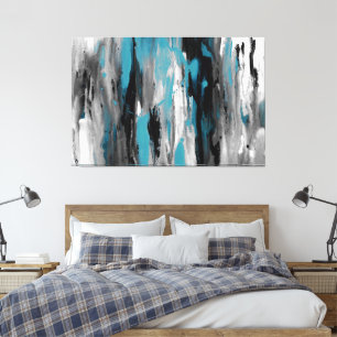 Teal Grey Black and White Abstract Canvas Print