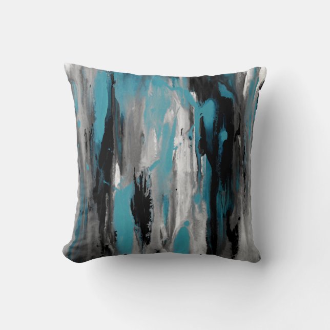 Teal Grey Black and White Abstract Cushion (Front)