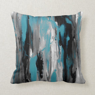 Teal Grey Black and White Abstract Cushion