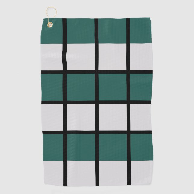 Teal Grey Black Chequered Pattern  Golf Towel (Front)