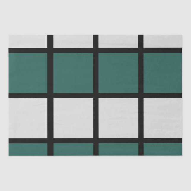 Teal Grey Black Chequered Pattern Tissue Paper (Front)