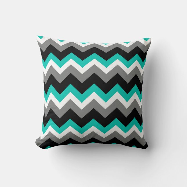 Teal Grey Black Chevron Pattern Cushion (Front)