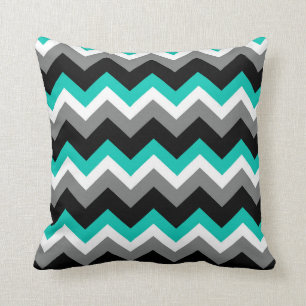 Teal Grey Black Chevron Pattern Cushion