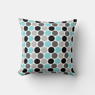 Teal, Grey, Black Retro Circles Pattern Cushion