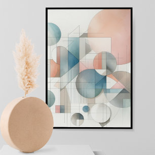 Teal Grey Blue Beige Rust Red Abstract Art Pattern Poster
