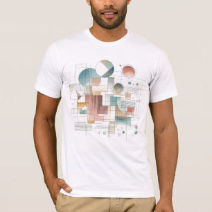 Teal Grey Blue Beige Rust Red Abstract Art Pattern T-Shirt