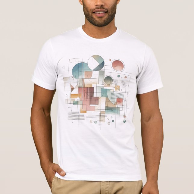 Teal Grey Blue Beige Rust Red Abstract Art Pattern T-Shirt (Front)
