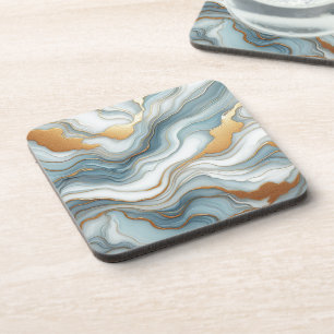 Teal Grey Blue Gold Marble Art Pattern Coaster