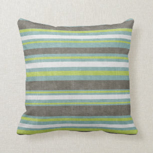 Teal Grey Blue Green Stripes Cushion