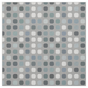 Teal Grey Blue Retro Round Squares Art Pattern Fabric