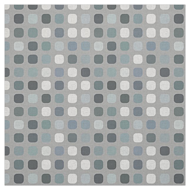 Teal Grey Blue Retro Round Squares Art Pattern Fabric (Swatch)