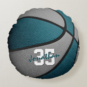 teal grey boys girls sporty basketball round cushion