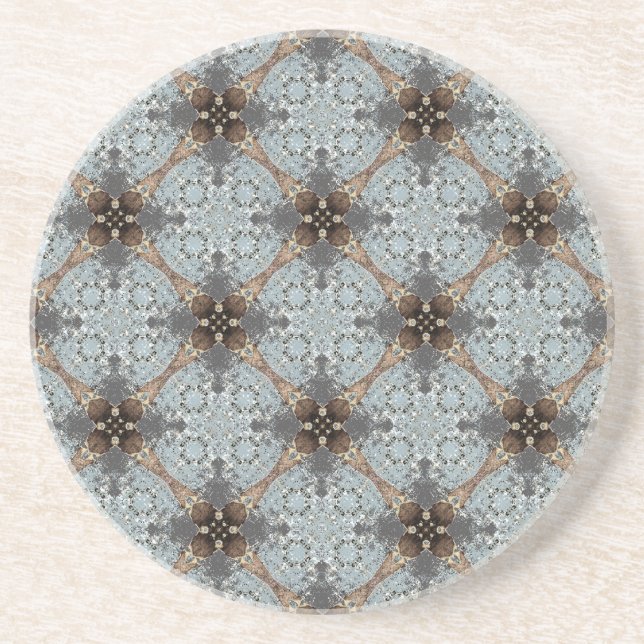 Teal, Grey, Bronze Vintage Flower Pattern Coaster (Front)
