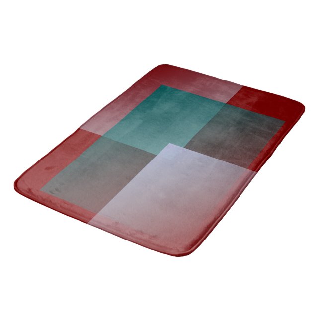 teal grey burgundy squares bath mat (Angled)