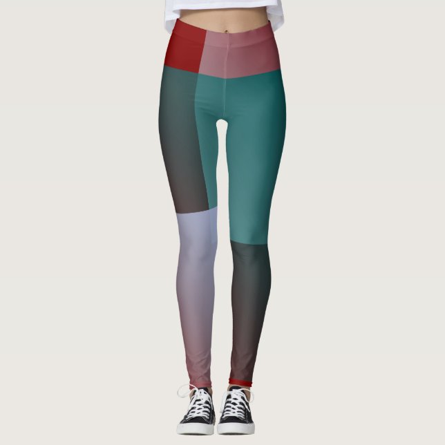 teal grey burgundy squares leggings (Front)