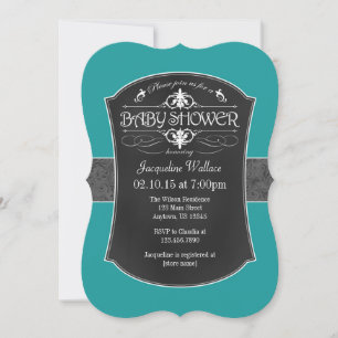 Teal Grey Chalkboard Baby Shower Invitation