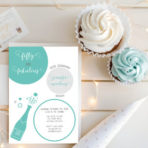 Teal Grey Champagne 50 and Fabulous Birthday Invitation